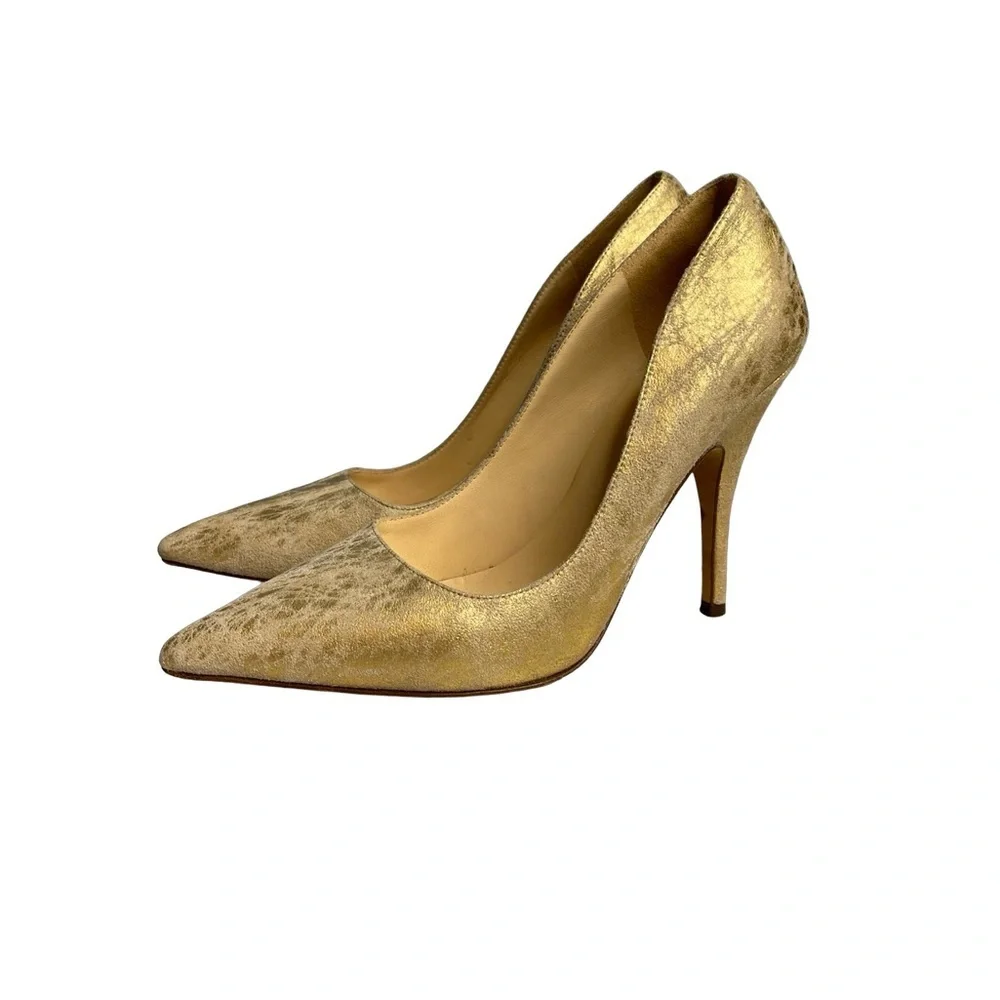 Kate Spade Gold Stiletto textured leather distressed looking size 6.5 Heels